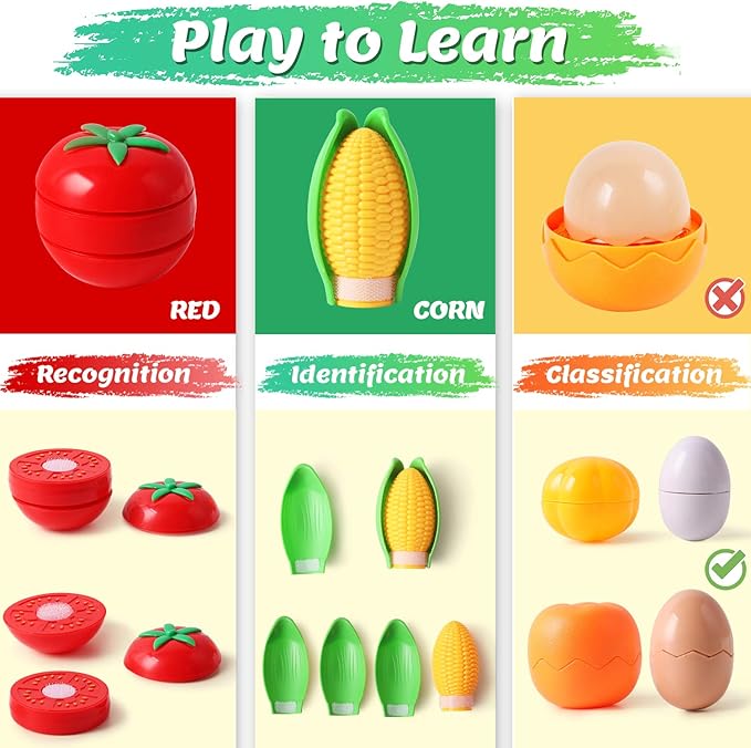 iPlay, iLearn Kids Kitchen Toy Accessories, Toddler Cooking Playset, Pretend Pots Pans Set, Girls Cookware Appliance, Child Cutting Food Utensils, Valentine's Easter Gift for 3 4 5 Years Old Boy-White