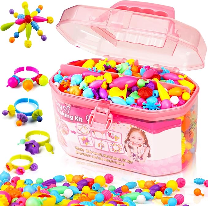 FUNZBO 650pcs Pop Beads - Jewelry Making Kit for 3 4 5 6 7 8 Year Old Little Girls, Arts and Crafts Toys for Kids, Necklace Bracelet Ring Creativity Snap Set Birthday Holiday Easter Gifts