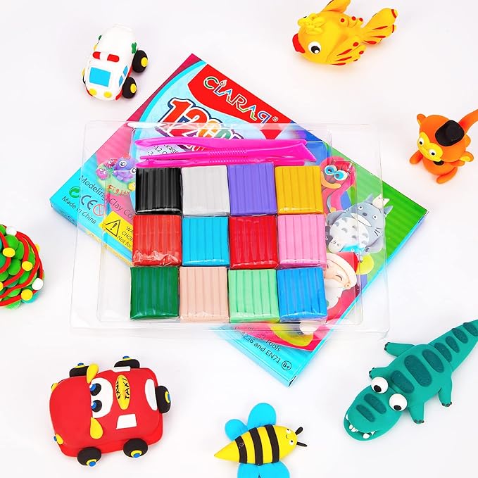 CiaraQ Small Modeling Clay Set, 12 Colors Safe & Non-Toxic Oven Bake Polymer Clay Starter Kit for Kids/Beginners