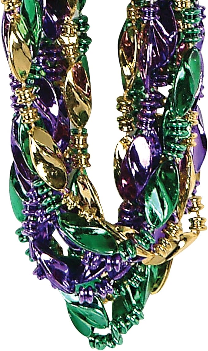Beistle 12 Piece Plastic Swirl Mardi Gras Beads, Throw Necklaces for Parades, Party Favors