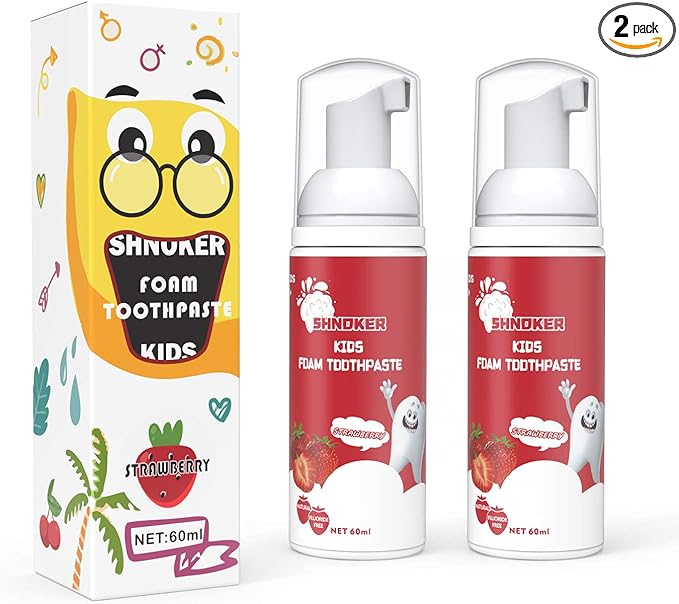Kids Foam Toothpaste with Strawberry Flavor, Fluoride Free Natural Formula, Foam Toothpaste for Electric Toothbrush(60ml)(2 Pack)