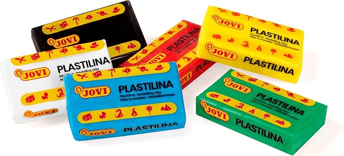 Jovi - Plastilina Pack, Reusable and Non-Drying Modeling Clay, 24 1.75oz. Plasticine Bars, 100% Vegetable-Based, 6 Basic Colors Assortment, Gluten-Free, Non-Toxic, Great for Home and School