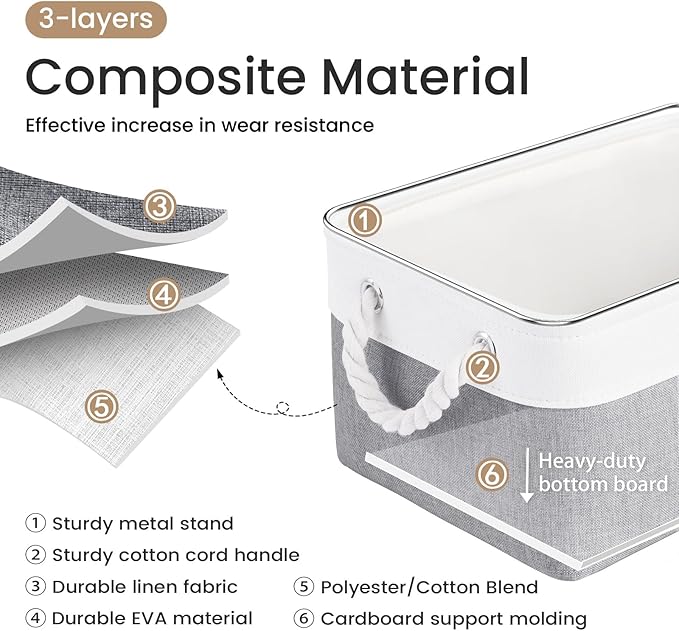 VQRTEXA Storage Baskets for Shelves 13.8x9.8x6.7 Inch, Foldable Fabric Storage Bins with Handles, Small Storage Baskets for Organizing Closet, Bathroom, Office, Home Organization (1-Pack, White&Gray)