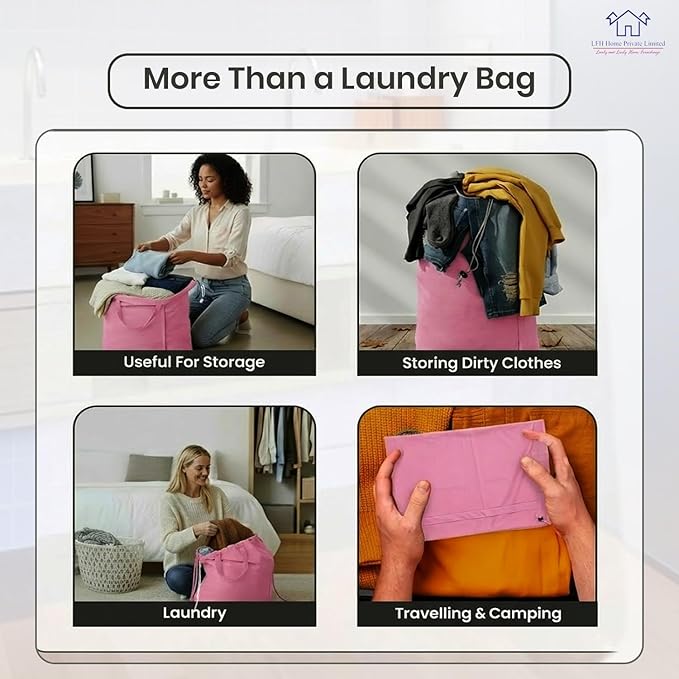 LFH Home Large Premium Cotton Canvas Laundry Bag with Drawstring and Handles Heavy Duty, Multi-Use, Washable for Home, Travel, College or Storage 28x40 (Pack of 4)-Pink