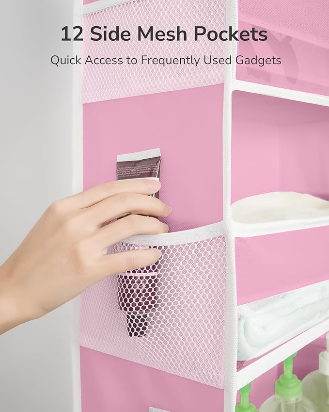 ULG Over The Door Organizer with 6 Large Pockets 12 Side Pockets, 50lbs Weight Capacity Door Hanging Storage Organizer for Bedroom, Bathroom, Pantry, Nursery Storage, Pink