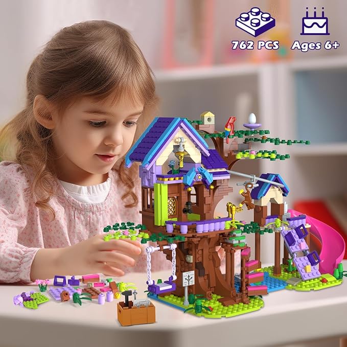 Tree House Building Set with LED Light, 762 PCS Treehouse Building Toy, Friendship Animal Forest House Building Block Kit, Birthday Gift for Kids Girls Boys Ages 6 7 8 9 10 11 12+ Years Old
