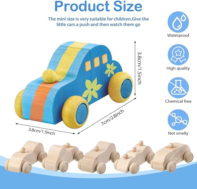clothmile 12 Pieces DIY Wood Car Toys Unfinished Wooden Cars Toys Wooden Painting Blocks Crafts Kits for Christmas School Students Home Activities Craft Projects Easy Woodworking and Family Time Set