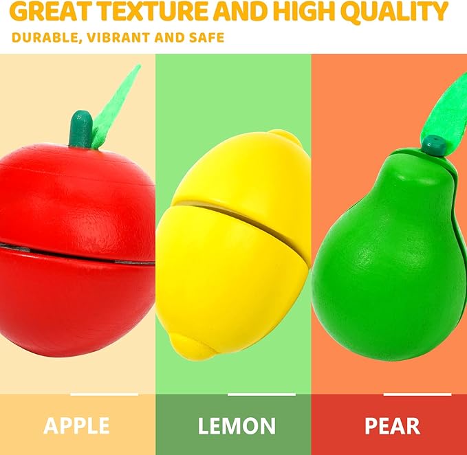 BAODLON Wooden Cutting Fruit Set - Wooden Play Food Toys for Kids Kitchen, Multi Play Food Kitchen Accessory with 2 Trays, Play Fake Fruit Toys Birthday Gifts for 3 4 Years Toddler Girl Boy