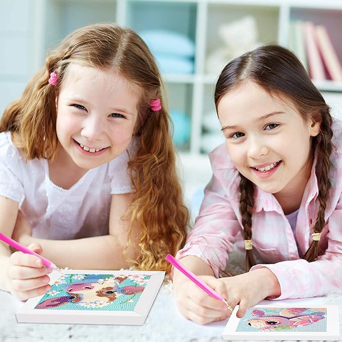 FQOVKYN 4 Packs 5D Cartoon Diamond Art Kits for Kids, Cute Animals DIY Diamond Arts Mosaic Kits for Adults Beginner, Full Round Drill Gem Art for Home Wall Decor Kids Present 6X6 inch