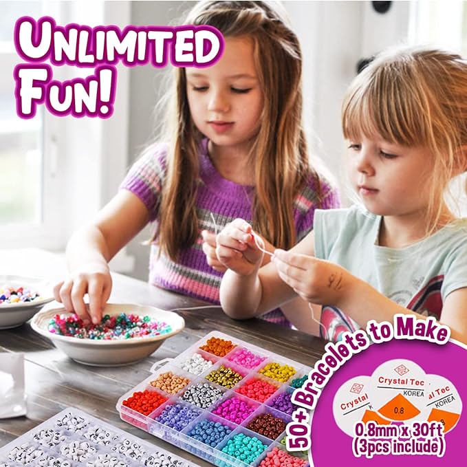 Goody King Jewelry Making Kit Beads for Bracelets - 5000+pcs Bead Craft Kit Set, Glass Pony Seed Letter Alphabet DIY Art and Craft - Gift for Her Women Kid Age 6 7 8 9 (4mm)