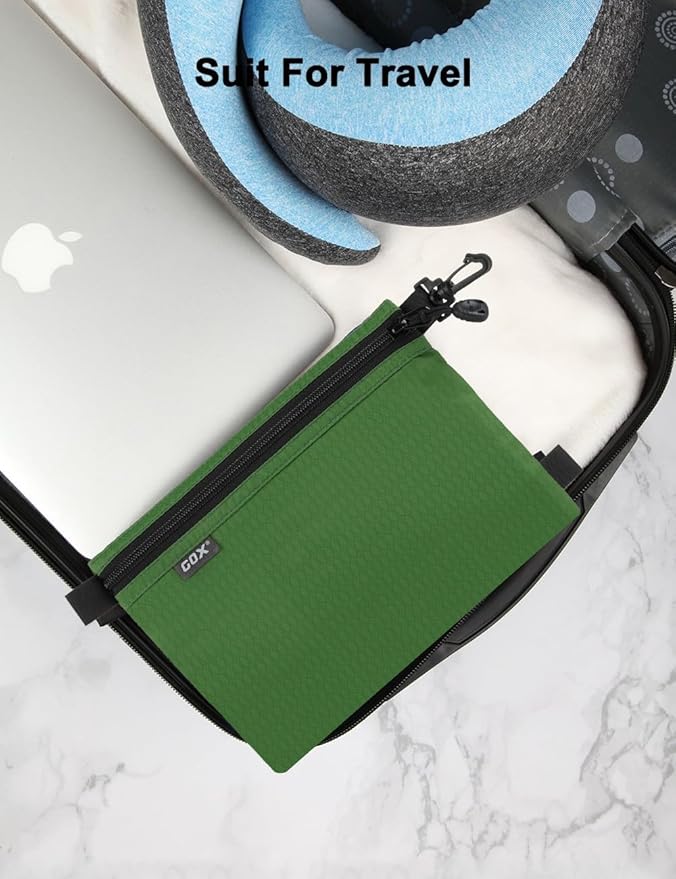 GOX Travel Toiletry Bag Carry On Zipper Pouch Cosmetic Kit Makeup Digital Bag Water Repellent Nylon (Blackish Green)