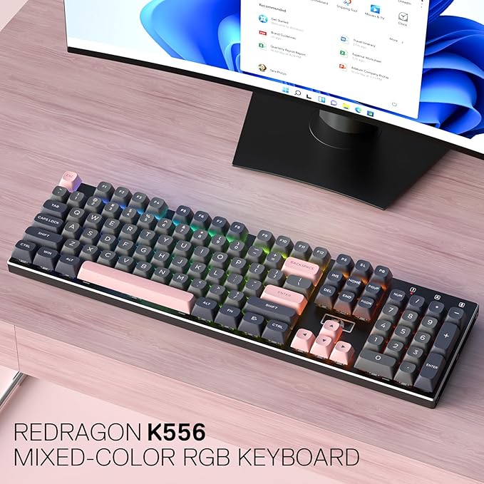 Redragon K556 SE Wired Gaming Keyboard, 104 Keys Hot-Swap Mechanical Keyboard w/Original Aluminum Base, Upgraded Socket, Noise Dampening Kit, PBT Keycaps & Custom Linear Switch, Dawn Sakura Color