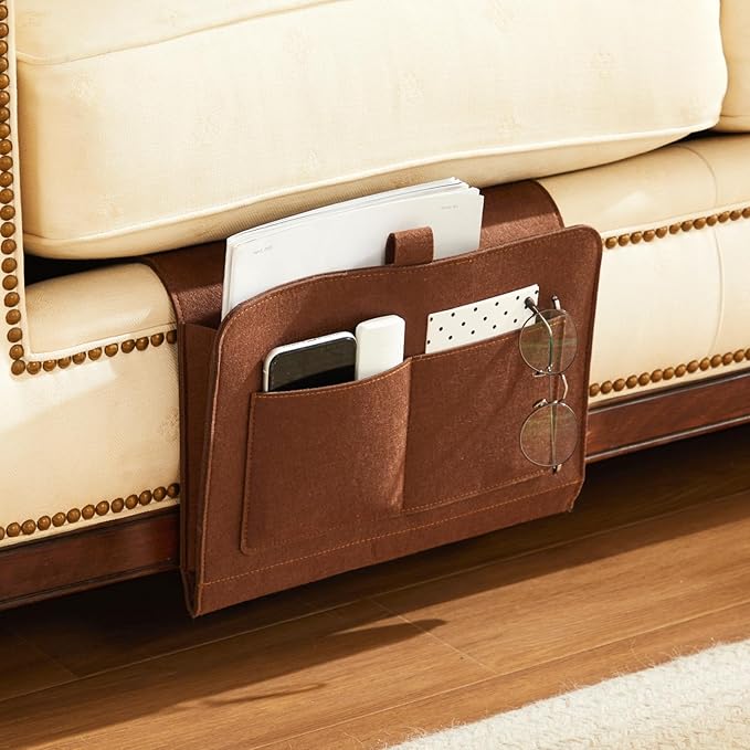YOUDENOVA Bedside Caddy, Bedside Organizer for Dorm Room, Bunk Bed, Brown