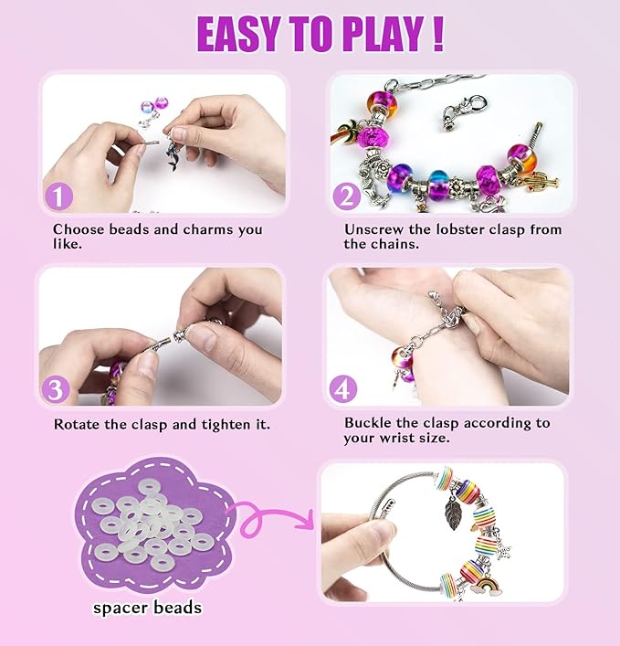 Gionlion Charm Bracelet Making Kit, Jewelry Making Kit Trendy Stuff for Kids Ages 6-12, Unicorn Toy Cute Stuff for Teen Girls Gifts Birthday Gift, Crafts for Girls 6 7 8 9 10 11 12 Year Old