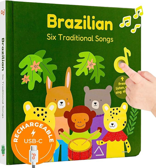 Cali's Books Brazilian Nursery Rhymes Book - Sound Books for Toddlers 1-3 Years Old - Interactive & Educational Music Toys for Bilingual Children with Lyrics & Translations - Musical Gifts for Kids