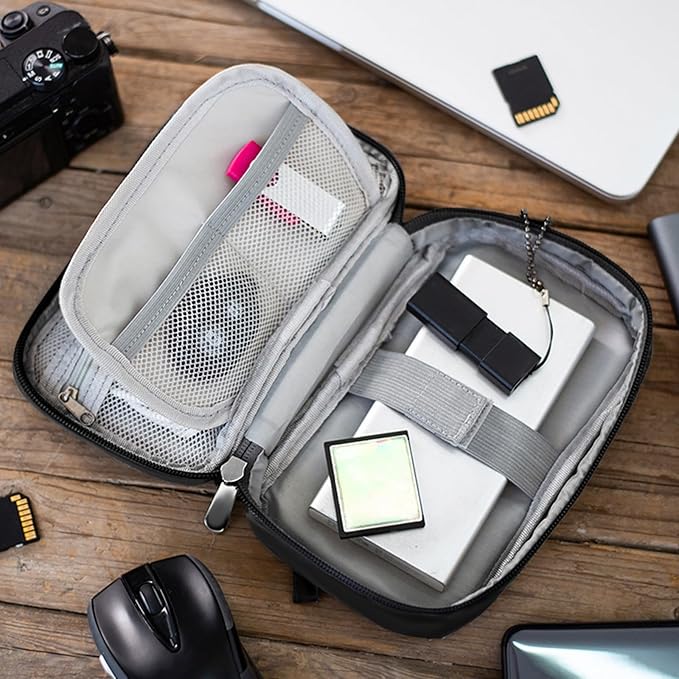 3Pcs Electronic Organizer Travel Case,Waterproof Cord Organizer Travel Cable Organizer Bag Portable Small Travel Tech Storage Pouch for Cord Charger Phone Earphone SD Card Cables Power Bank Card,Black