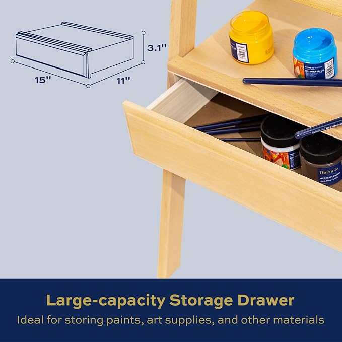 Large Adjustable Beech Wood Painting Easel with Storage Drawer (60"~74" H), Holds up to 36", Art Easel for Adults Artist Beginners Students