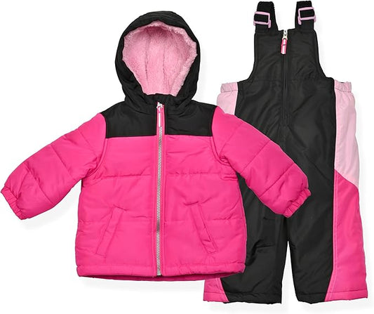 Arctic Quest Little Girls Bib Snow Pants and Ski Jacket Water-Resistant Snowsuit For Kids Winter Jacket For Girls