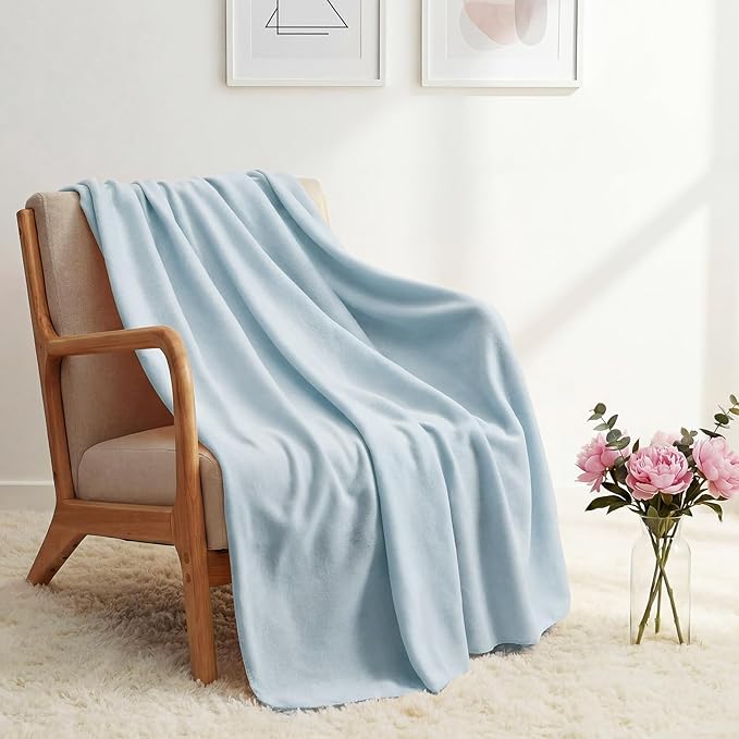 Kinlop Fleece Blanket Bulk 60 x 50 Inch Soft Lightweight Fleece Cozy Blanket Warm Throw Plush Pet Throw for Bed Couch Sofa Home Office Wedding Gifts Travel Camping(Mist Blue,40 Packs)