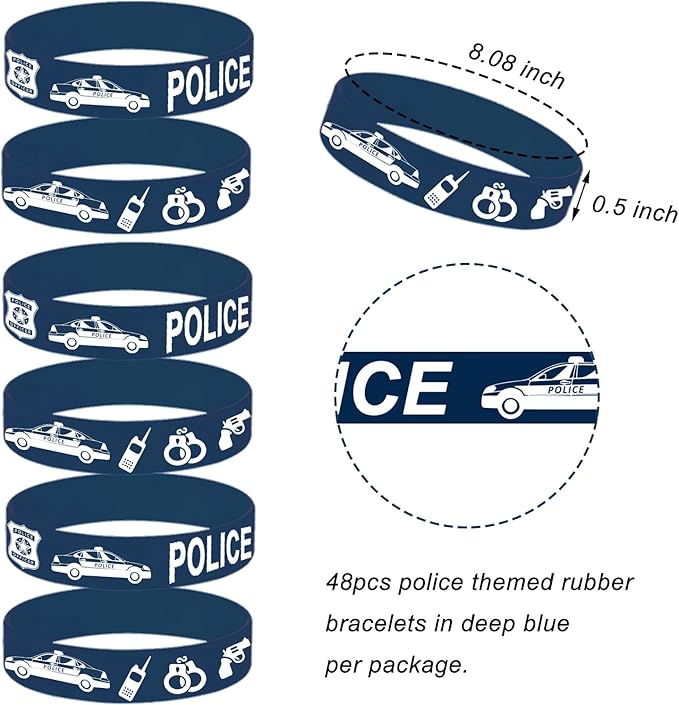 48 Pieces Police Party Wristbands Rubber Bracelets - Police Birthday Party Favors Supplies Decorations Graduation Halloween Goodie Bag Favor Stuffer Stretchable Silicone Wristband