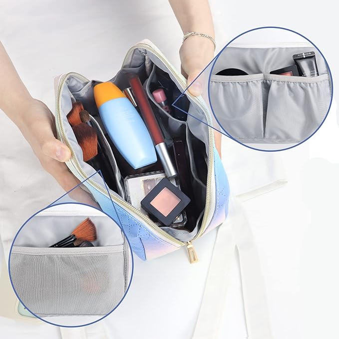 Aosbos Travel Size Cosmetic Bag Cute Makeup Bag Makeup Pouch for Women Travel Essentials Cosmetic Pouch Organizer Purse, Gradient White Blue