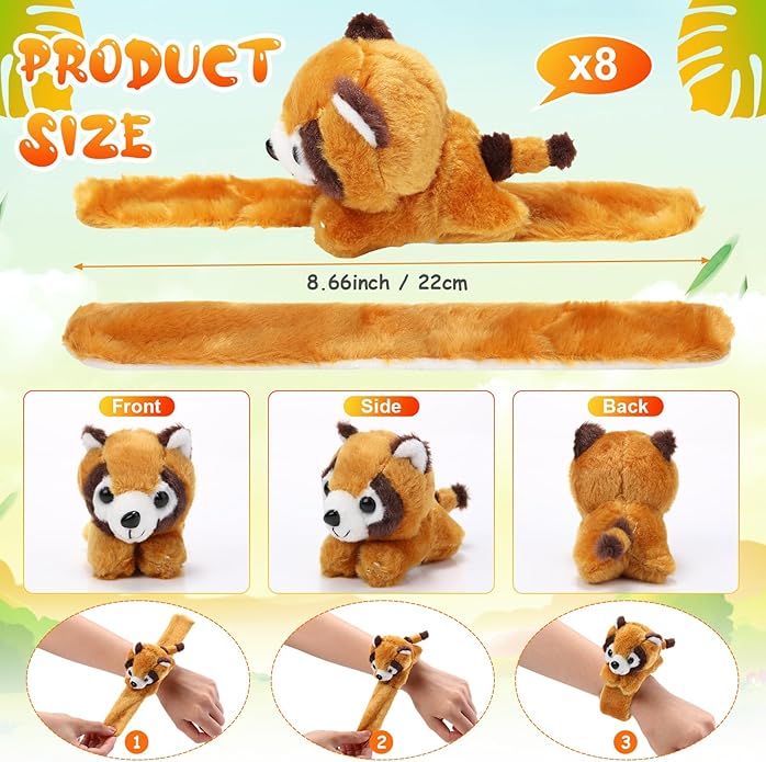 Lenwen 8 Pcs Stuffed Animal Slap Bracelets for Kids Plush Animals Slap Bracelets Bulk Cute Tiger Giraffe Turtle Koala Bracelets Wrist Animals for Girls Boys Valentine's Day Party