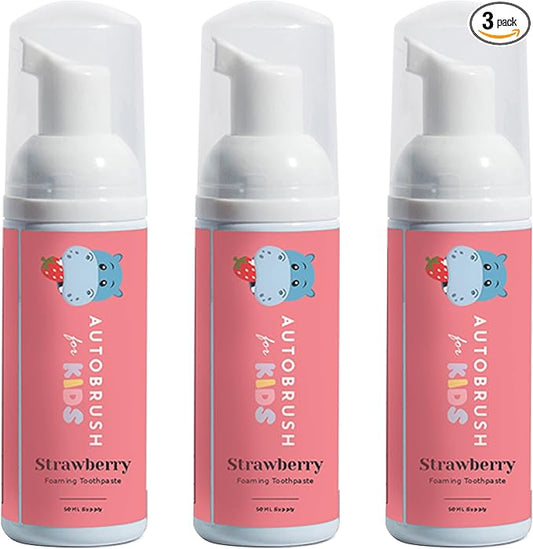 autobrush Kids Fluoride-Free Foaming Toothpaste Strawberry Flavor for Electric or U-Shaped Toothbrush, SLS-Free, Training Toothpaste, Anti-Cavity (3 Pack)