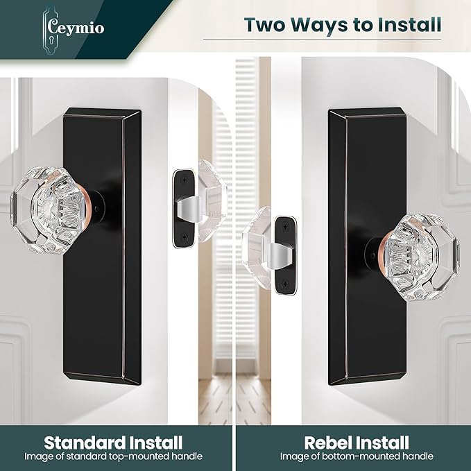 Glass Door Knobs for Interior Doors - Vintage Crystal Passage Closet & Hallway Door Knob - Diamond Cut Door Handle - Oil Rubbed Bronze Finish (1 Pack)