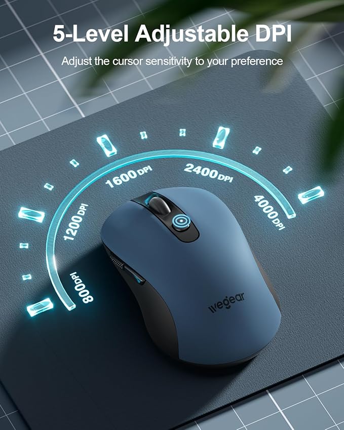 USB Wireless Mouse for Laptop PC Mac, 2.4GHz Cordless Mouse with 6 Buttons, 5-Level Adjustable 4000 DPI, Ergonomic Portable Optical Computer Mice, 24-Month Battery Life-Dark Green