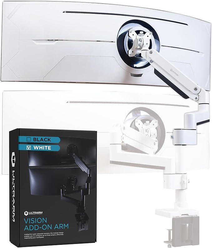 ULTRARM Heavy Duty Extension Arm [Accessory Only - Requires MA20PW-S Single Monitor Arm for Use] Dual 49" Vertical Stacked Monitor Mount Height Adjustable - 100x100 VESA Mount, White, MA20PW-A