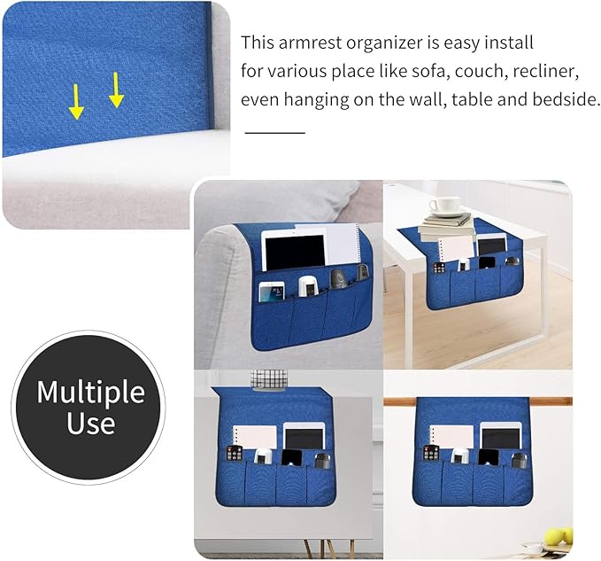 Sofa Armrest Organizer, Remote Control Holder for Recliner Couch, Arm Chair Caddy with 5 Pockets for Magazine, Tablet, Phone, iPad
