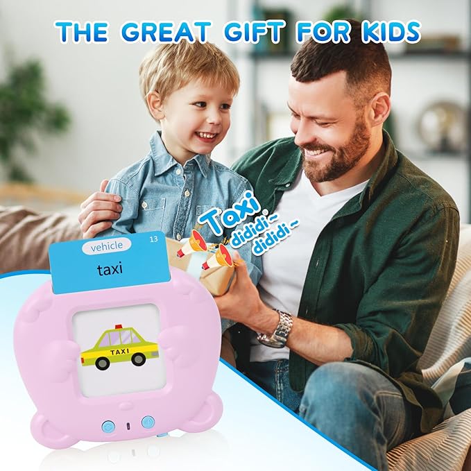 Toddler Talking Flash Cards with 255 Cards and 510 Words, Montessori Toys, Speech Therapy, Autism Sensory Toys, Learning Educational Gifts with Music for 3 4 5 6 Year Old Boys and Girls(Pink)