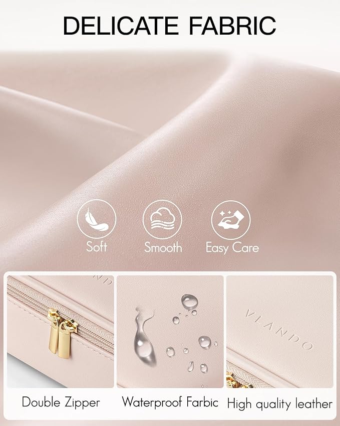 Vlando Makeup Travel Bag,Small Makeup Bag for Women,Gifts for Women Girls, Makeup Pouch Purse Travel Essentials Toiletries-Apricot Pink