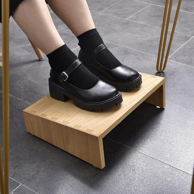 KIRIGEN Adjustable Under Desk Footrest - Natural Wood Ergonomic Foot Rest for Home and Office Desk Chair - Wooden Foot Nursing Stool for Posture Support,TT-NA
