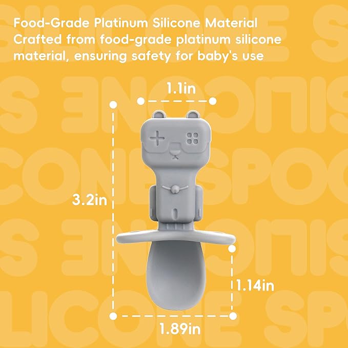 3PCS Baby Spoons, Silicone Baby Spoons Self Feeding 6+ Months Robot Baby Utensils Baby Led Weaning Spoons with Anti Choke Barrier First Stage Training Toddler Spoons, BPA Free (Pink)