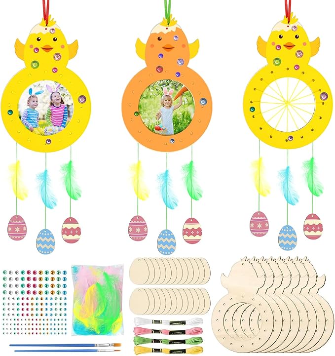 Fennoral 8 Pack Easter Craft for Kids Paint You Own Chick Dream Catcher Craft Kit for Girls Boys DIY Coloring Craft for Easter Art Activity Project Easter Gifts