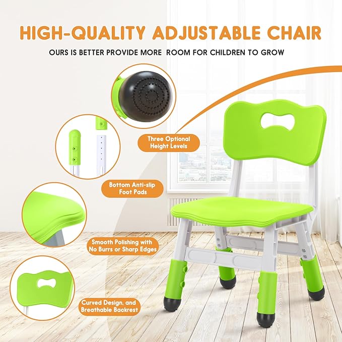 Kid Chairs Indoor 3 Level Adjustable Suitable for Children Age 2-6. Toddler Chairs Maximum Load-Bearing 220LBS for Family Classroom and Nursery Kids Activity Chair Set
