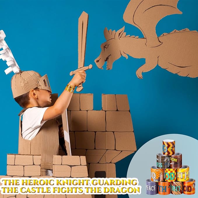 Frienda 40 Pcs Knight Slap Bracelets for Kids Bulk Medieval Theme Party Favors Slap Bracelets Armor of God Christian Bible Verse Religious Wristbands for Sunday School Supplies Classroom Rewards