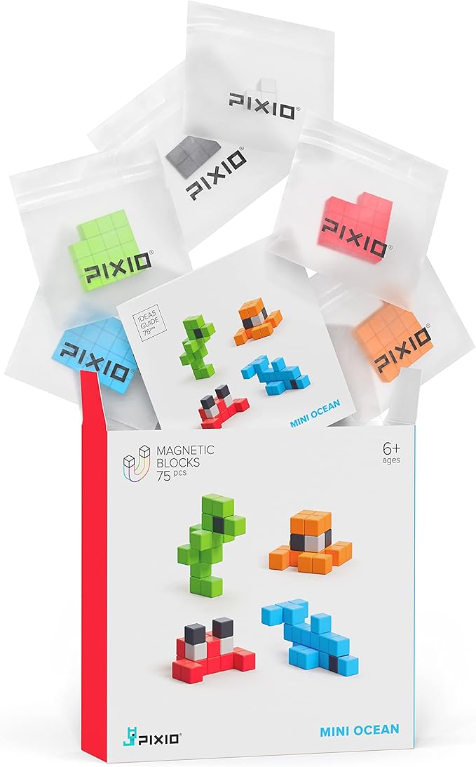 PIXIO Magnetic Blocks Mini Ocean, Tiny Magnetic Building Blocks in Pixel Art Style, Creativity for Kids, STEM Toys, Sensory Toys