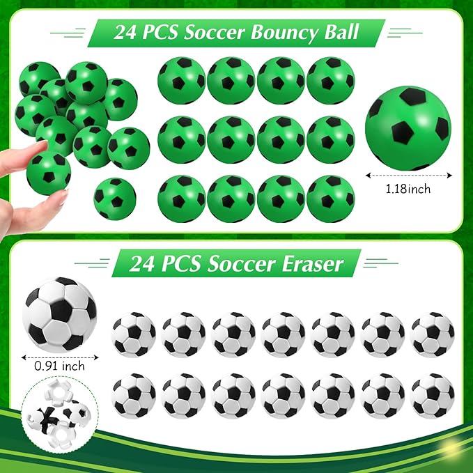 Aoriher 192 Pcs Soccer Party Favors Sport Slap Bracelets Keychains Bouncy Ball Silicone Bracelets Hair Ties Wristbands Gift Box Eraser Luminous Tattoo for Sport Themed Party Supplies