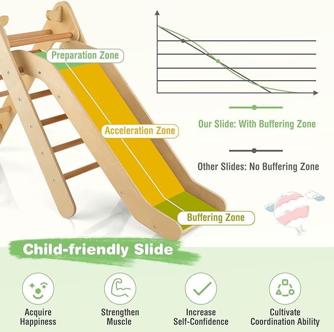 HONEY JOY Triangle Climber with Ramp, Kids Climbing Triangle Ladder for Daycare, Gym & Playground, Wooden Montessori Climbing Toys for Toddlers, Gift for Boys Girls