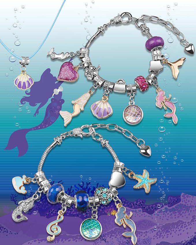 Christmas Advent Calendar 2024, Advent Calendars for Kids/Girl/Teens/Teenagers/Adult Women, Little Mermaid Charm Bracelet Jewelry Making Kit for Girls Crafts Mermaid Accessories, Gift for Girls 6-12