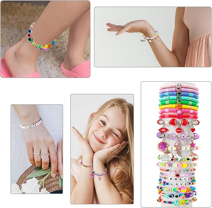 leitait Assorted Beads Bracelet Making Kit, 3000Pcs Flat Clay Beads Jewelry Making Kits, Christmas Birthday Gifts Toys for Girls Age 8-12