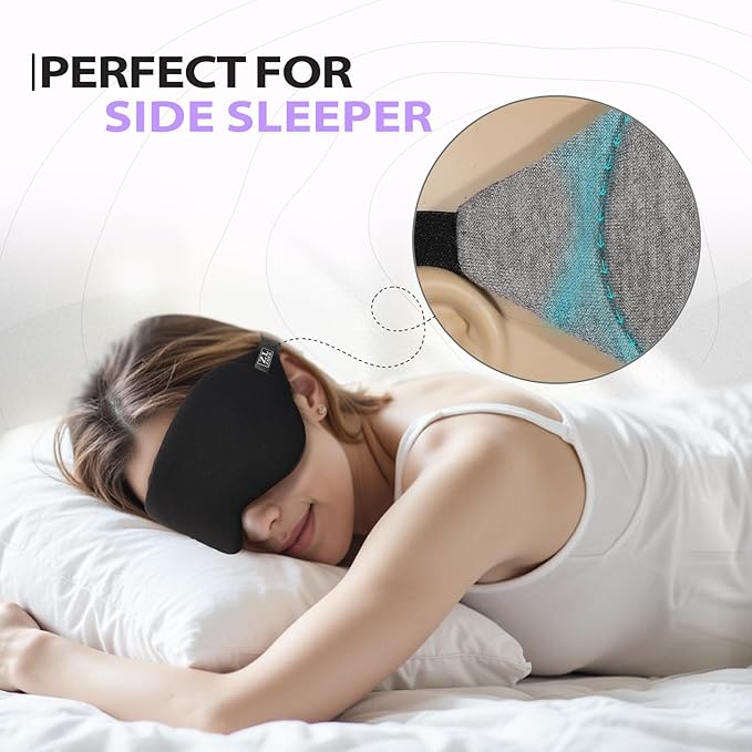 ZLZQER Cooling Cotton Eye Sleep Mask for Men & Women, Soft & Breathable, Pressure-Free Design for Side Sleepers, Adjustable Light Blocking Mask for Sleeping, Travel & Naps (Black)