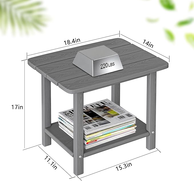3-Piece Folding Adirondack Chair Set - 38" Extra Tall Back & Embossed Wood Grain, Oversized HDPE Patio Furniture with Side Table & Cup Holders, 380lb Heavy Duty,Grey