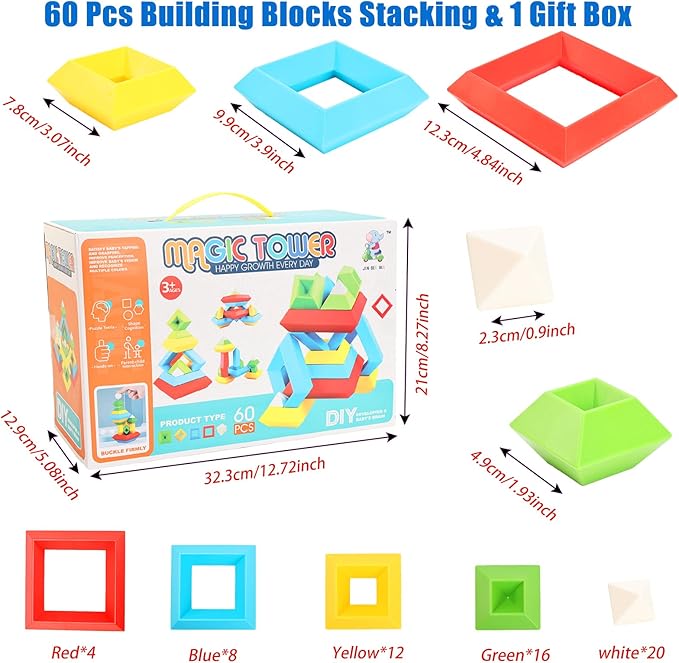 Montessori Toys for Ages 3-6 Year Old Toddlers Boys Girls Preschool Learning Stacking Toy Building Blocks Educational STEM Sensory Toys Gifts