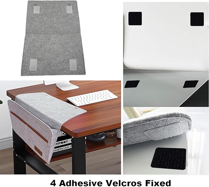 Bedside Caddy, Sofa Caddy, Storage Organizer Pocket for Dorm, Bedroom, 5 Pockets Felt Organizer for Magazine, Remote, Phone, Tablet, Pad, Glasses, Pen, Remote Control (Light Grey-Short)