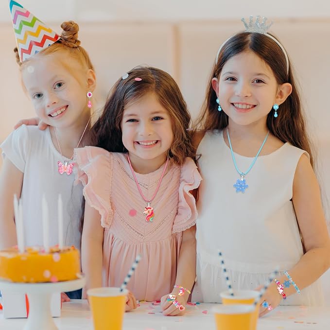Kids Jewelry for Girls, 28 Pcs Unicorn Toys for Girls Age 4-6, Girl Toys Play Rings Necklaces Bracelets, Costume Jewelry for Girls, Princess Party Birthday Christmas Gifts for 2 3 4 5 6