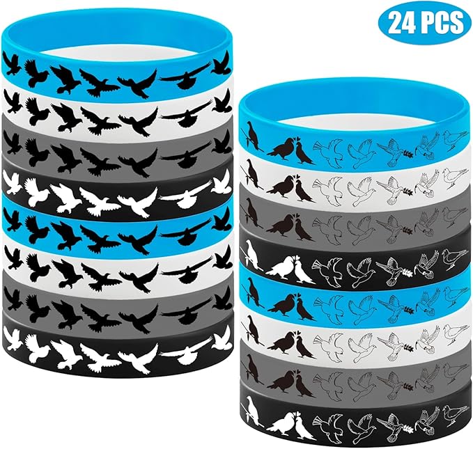 24PCS Pigeon Silicone Bracelets Party Favors -Bird Themed Rubber Bracelet Party Supplies Decorations Birthday Baby Shower Party