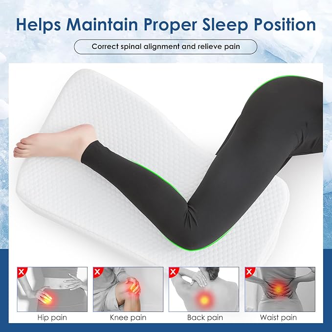 Cooling Leg Pillow for Side Sleepers 100% Cooling Fabric Knee Pillow for Side Sleeping, Leg Elevation Memory Foam Pillow for Hip/Back/Sciatica Pain Relief Helps Spine Alignment -15"x25" (Cooling, M)